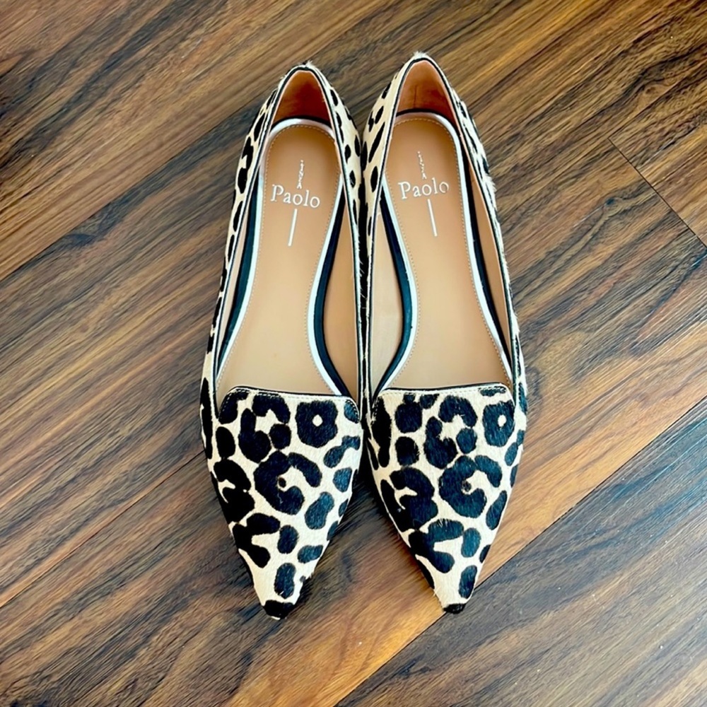 Paolo Women's Leopard Pointed Toe Flats - Beige/Black